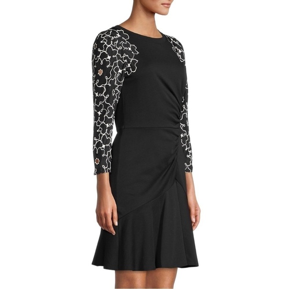 Rebecca Taylor Embroidered Tai Floral‎ 10 Black Mini Silk Cotton Dress - Picture 6 of 14